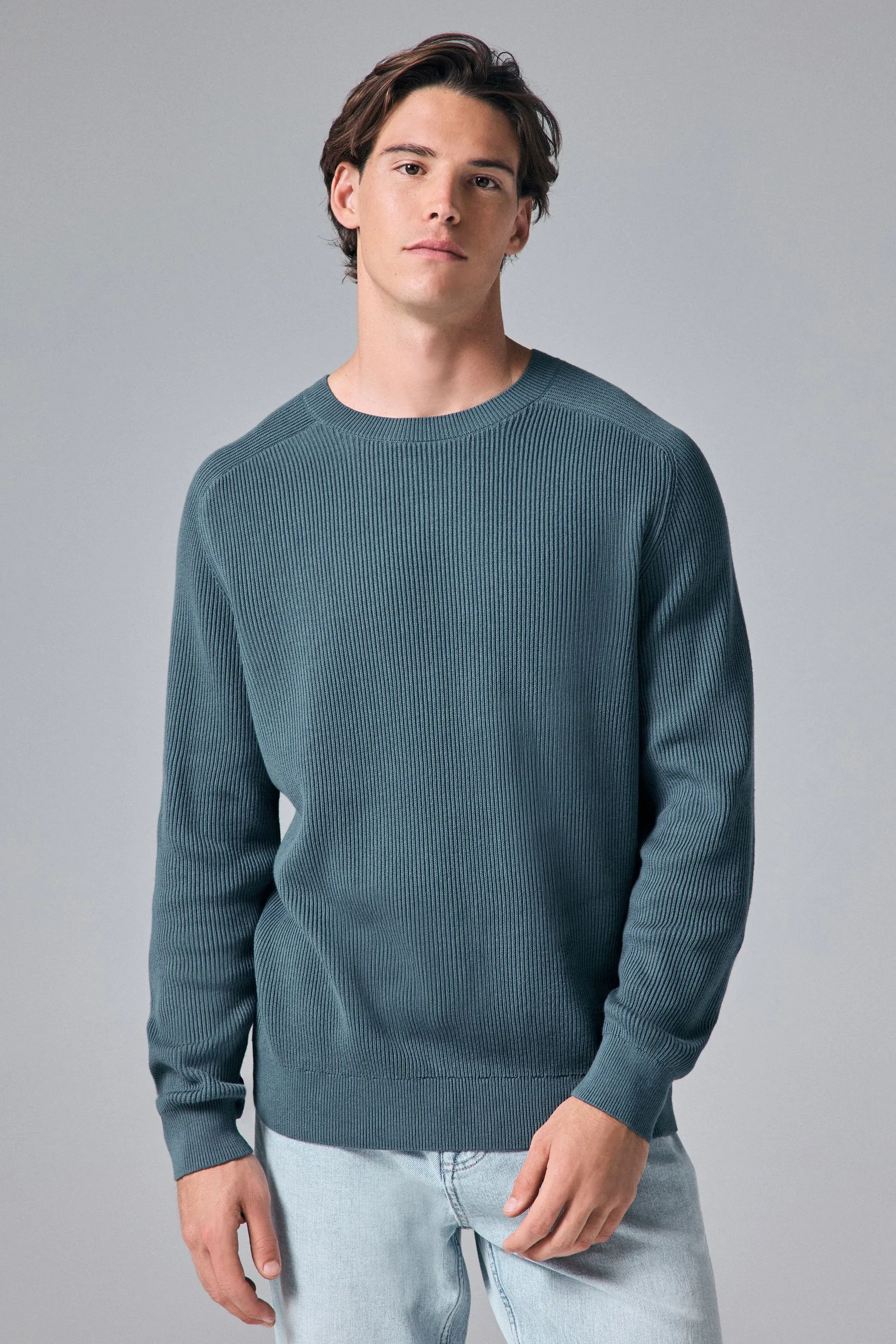 100% Cotton Rib Texture Crew Jumper    