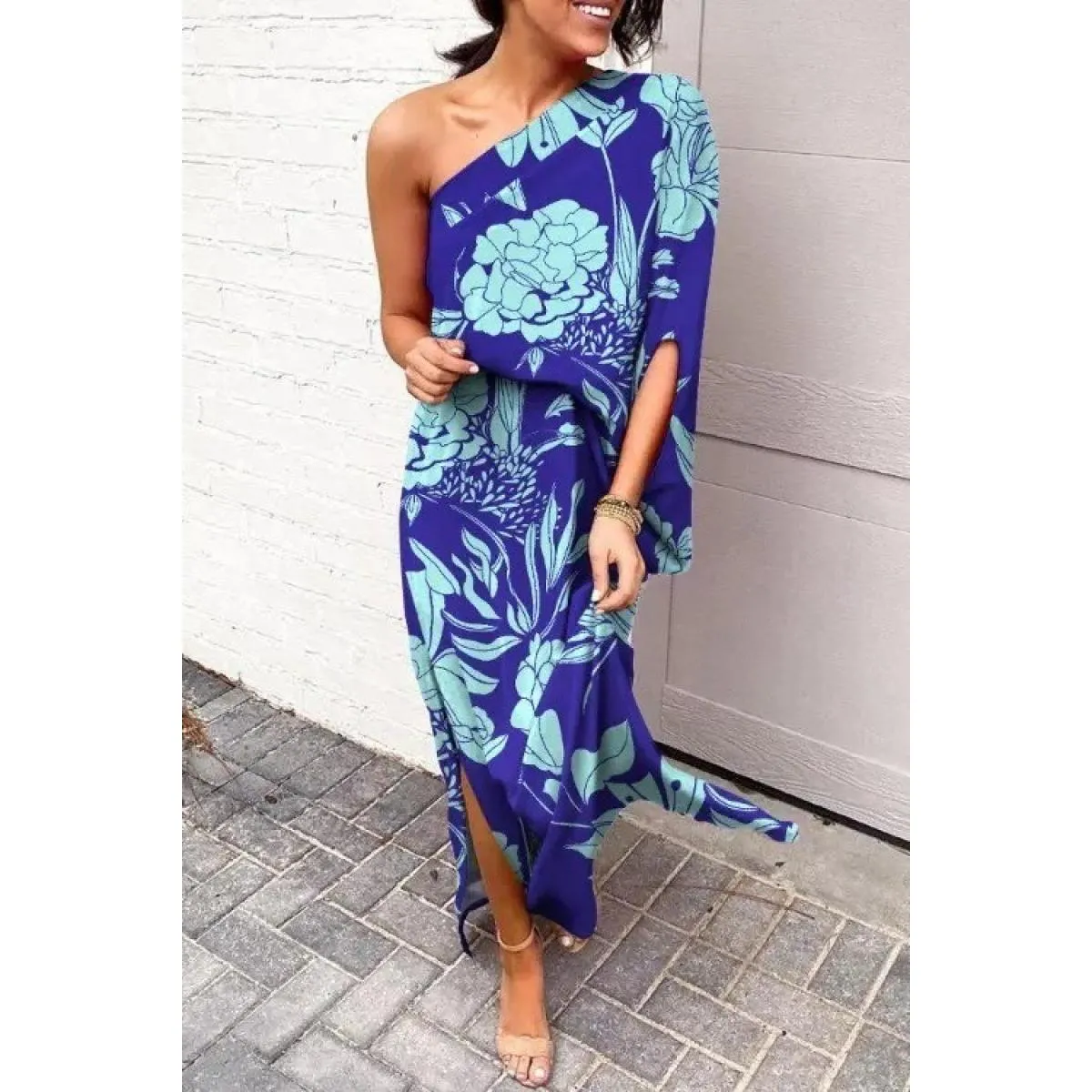 Abito lungo elegante con stampa Tiezza, Blu