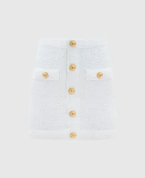 Balmain Minigonna bianca in tweed con borchie logate DF1LB292KH10