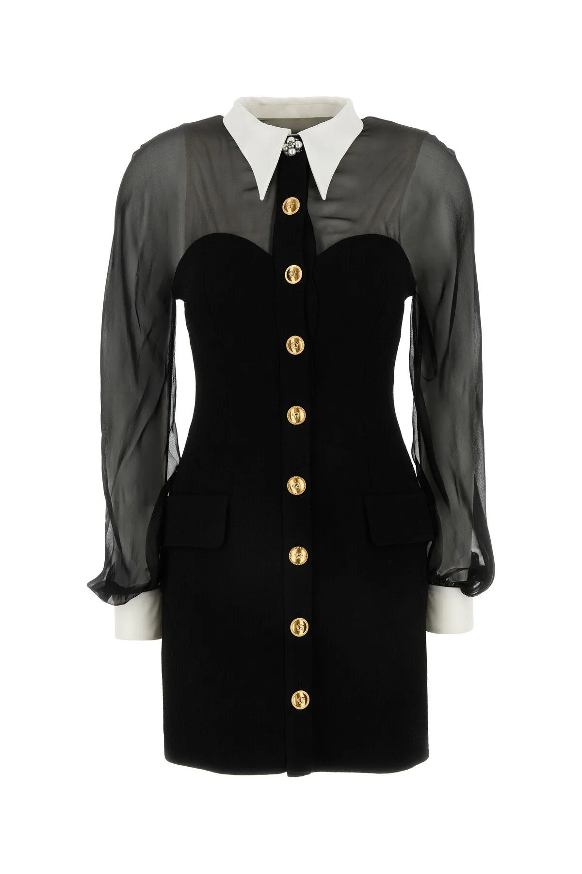 Black crepe and chiffon blazer dress    