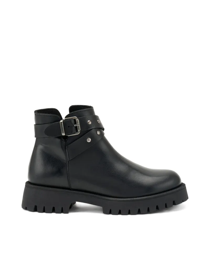 Frau stivaletto donna in pelle con fibbie nero 56N1