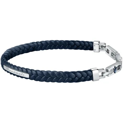 MASERATI Bracciale Maserati in acciaio e pelle blu