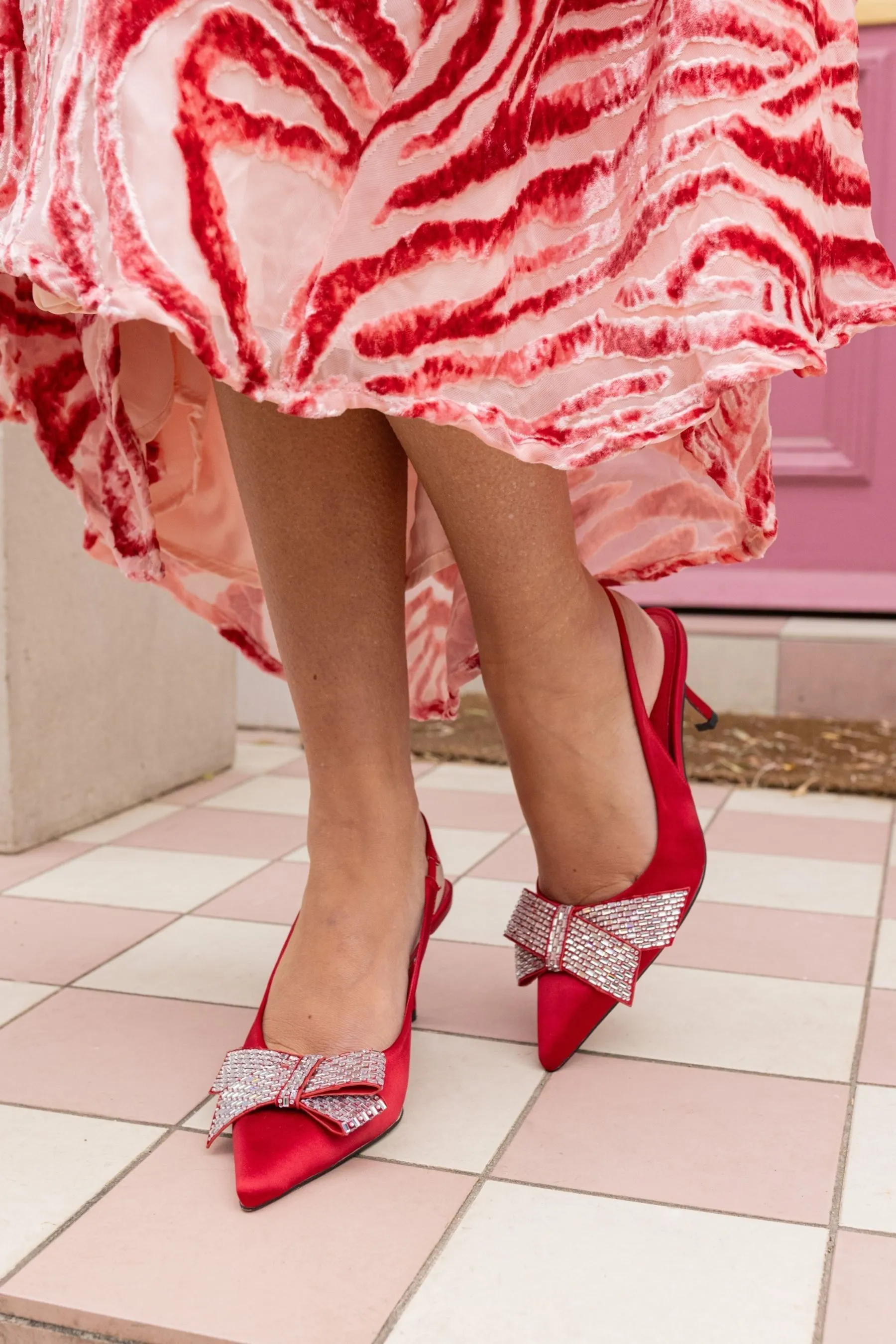 Novo Isernia Luxe Diamante Bow Slingback Court Shoes    