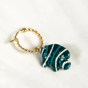 Orecchino singolo pesce blu