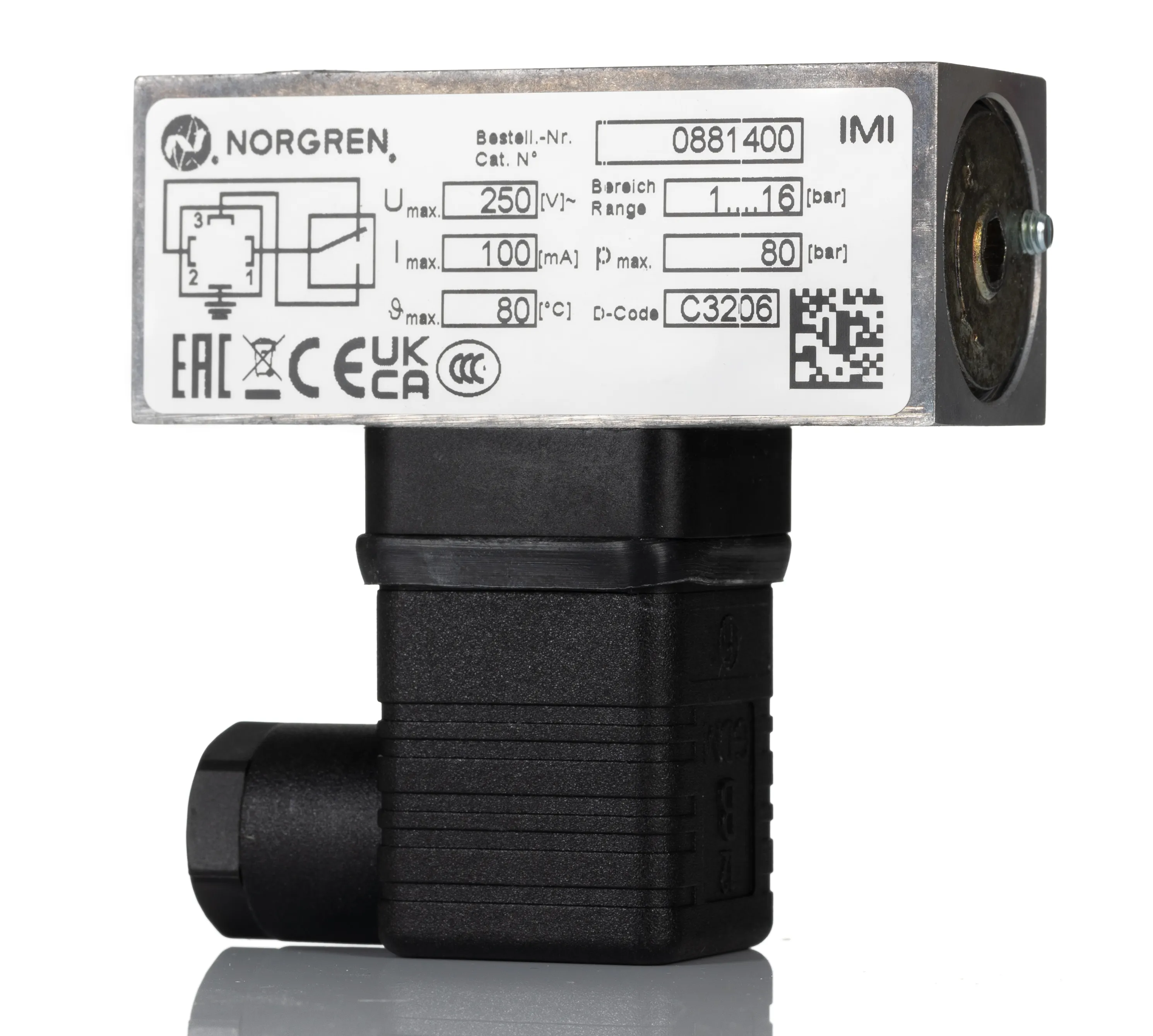 Pressostato Norgren, 1bar min, 16bar max, Flangia, 30V