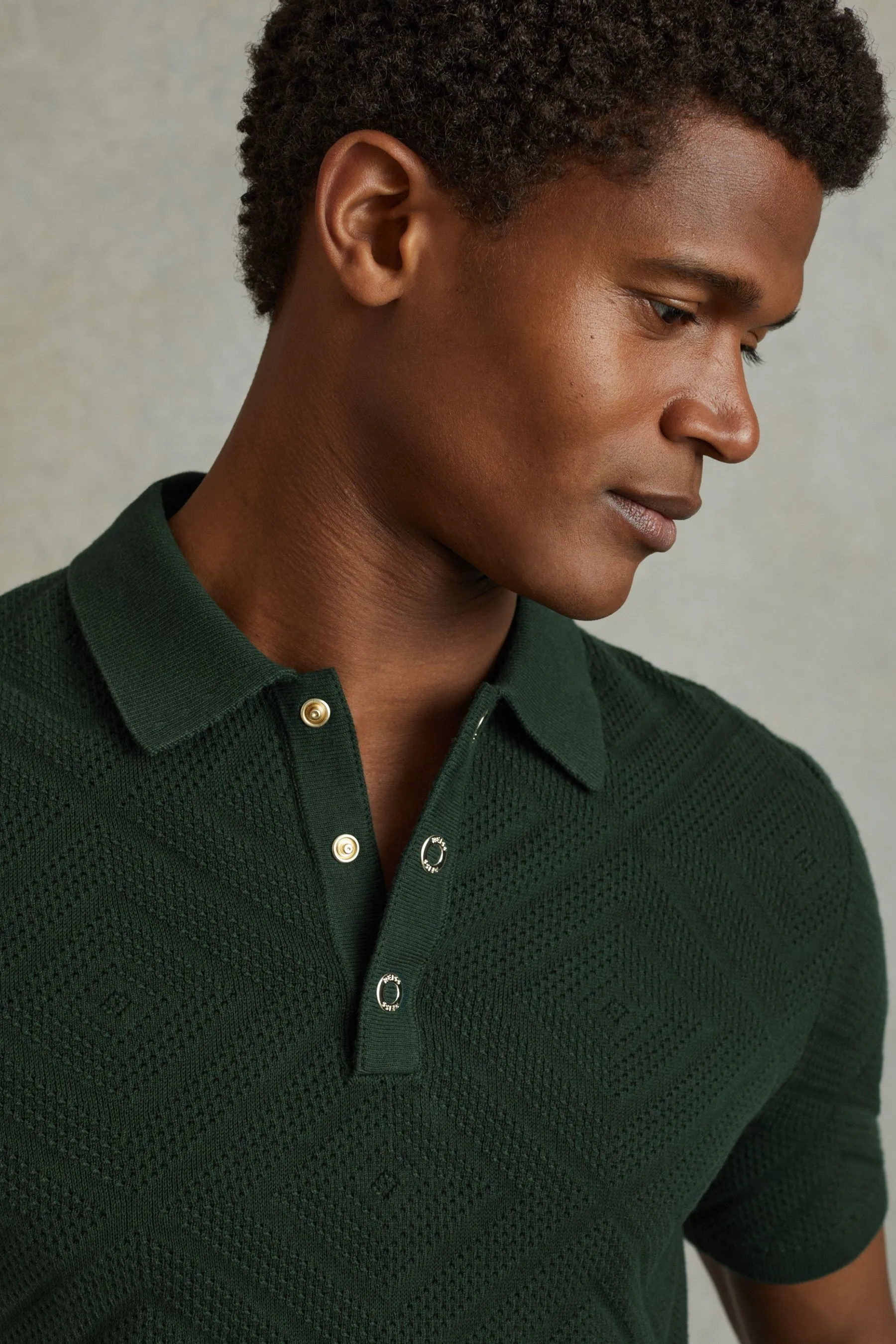 Reiss Lupton - Polo testurizzata in cotone con borchie    