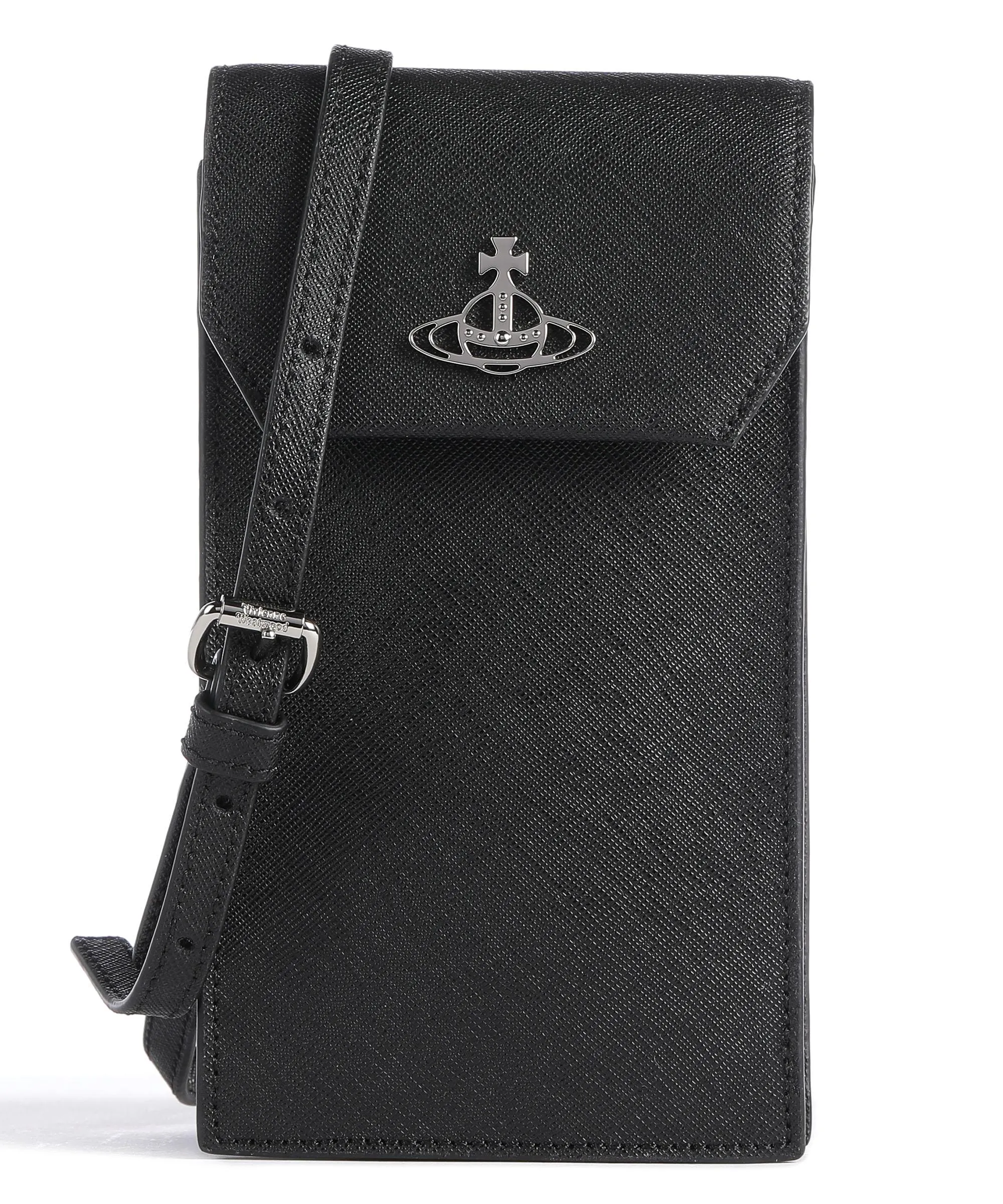  Vivienne Westwood Saffiano Borsetta porta cellulare pelle di vacchetta saffiano nero  